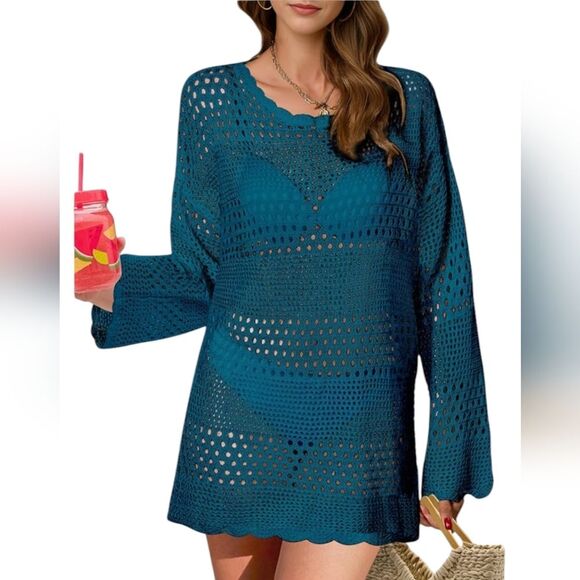 Crochet Sweater Teal Blue size Medium NWT - Picture 4 of 13